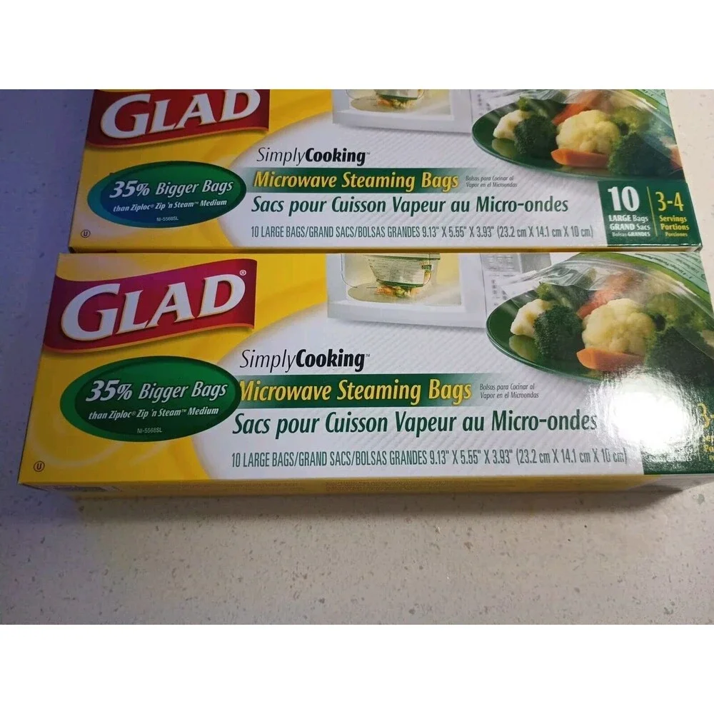 3 Glad Simply Cooking Microwave Steaming Steam Large Bags NOS